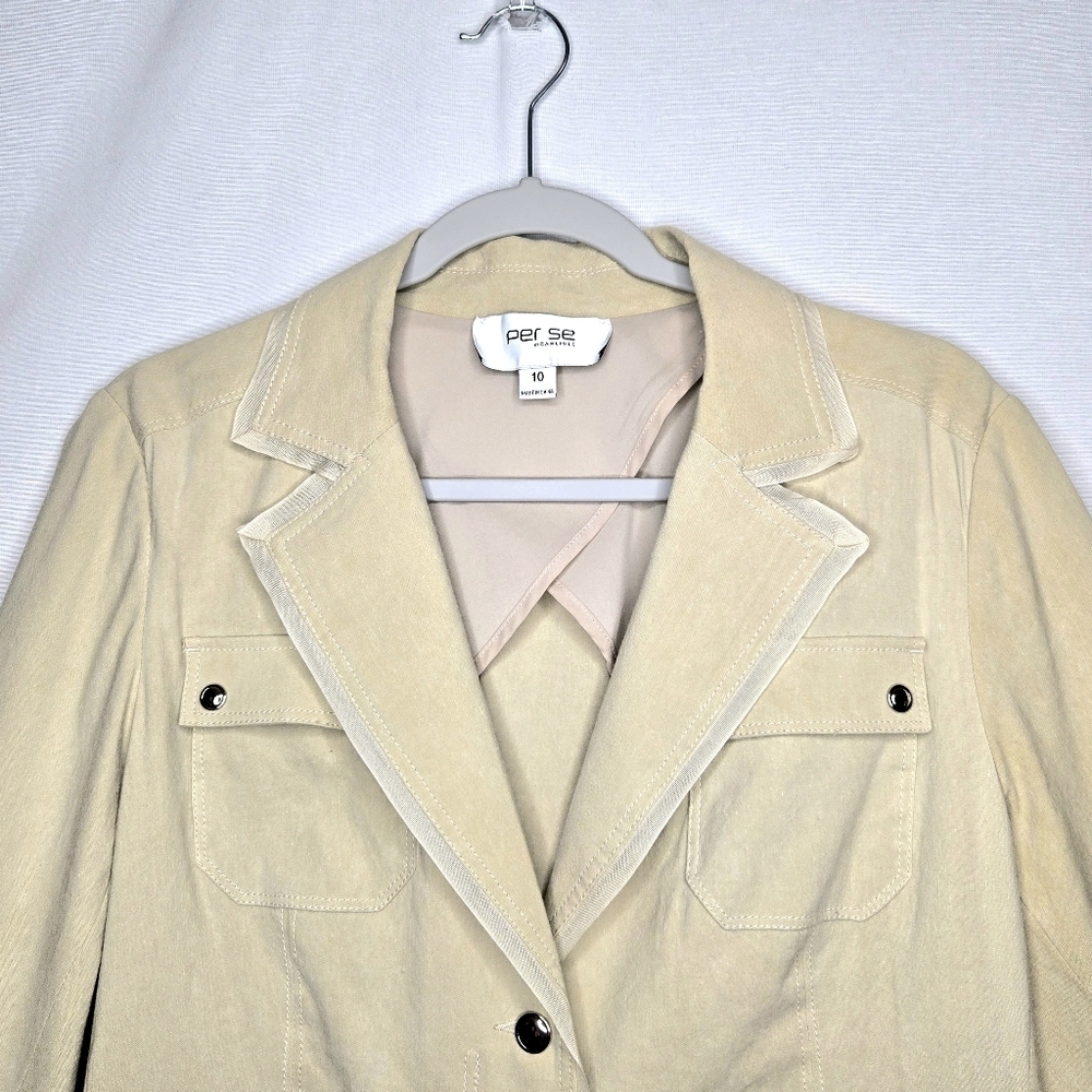 Per Se, by Carlisle Blazer/jacket. Khaki, Size 10. Linen - Picture 5 of 13